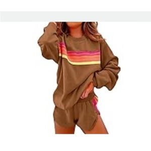 Brown Sweatshirt and Shorts Set with Stripes